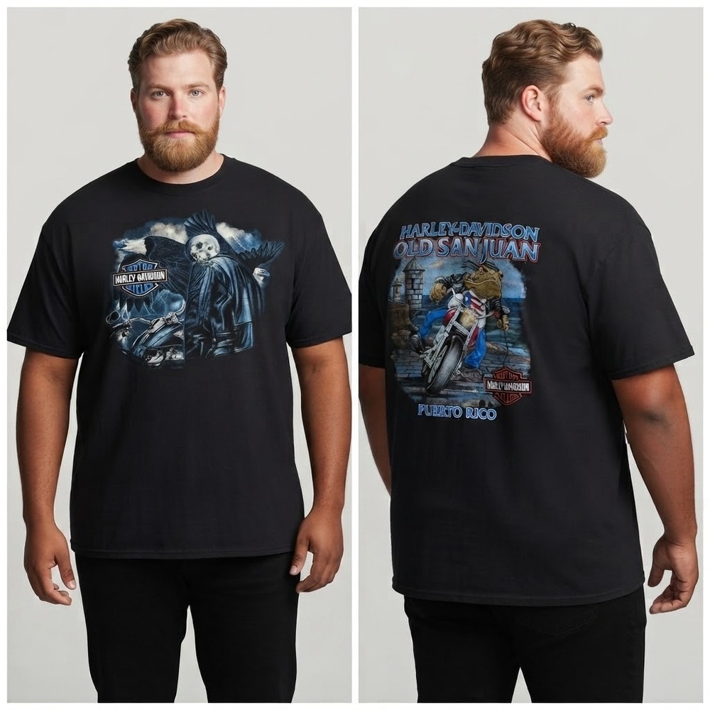 Harley-Davidson Old San Juan Puerto Rico Graphic T-Shirt Skull Eagle Black 2XL